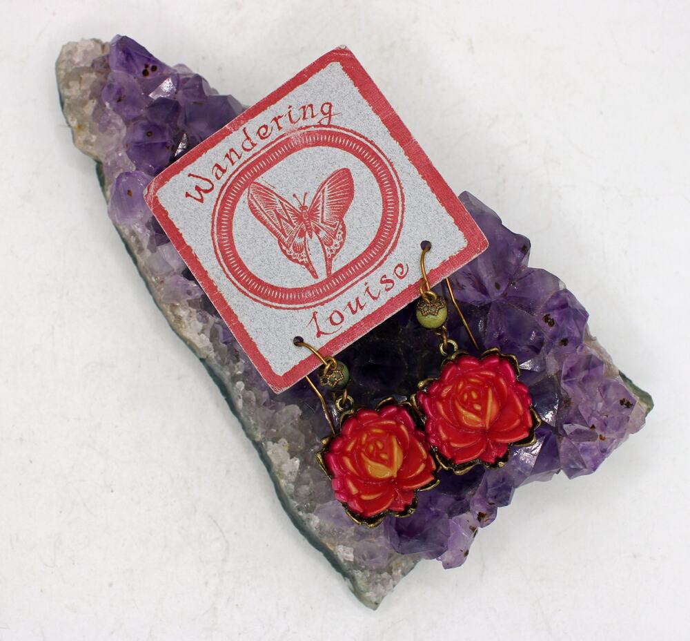 Wandering Louise Molded Rose Drop Earrings